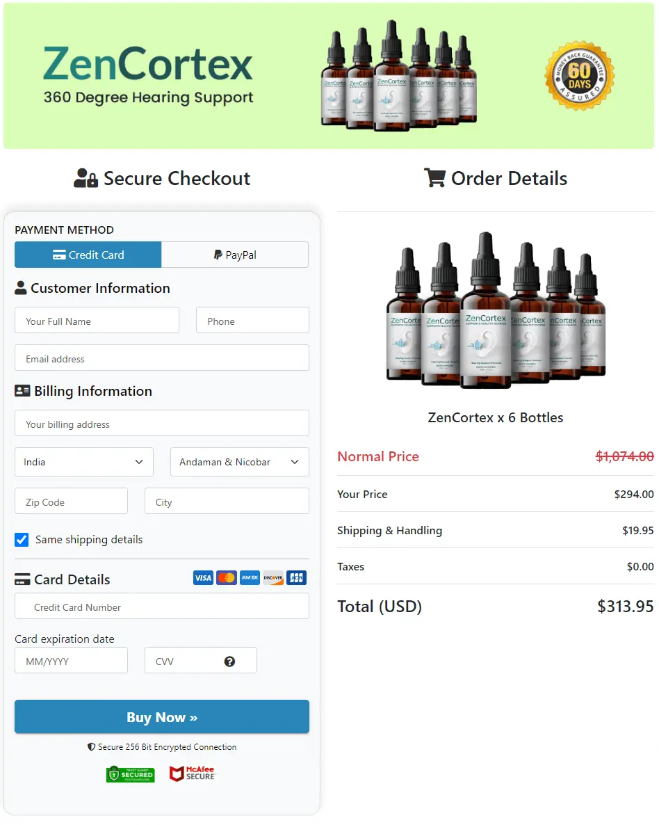 Zencortex checkout page